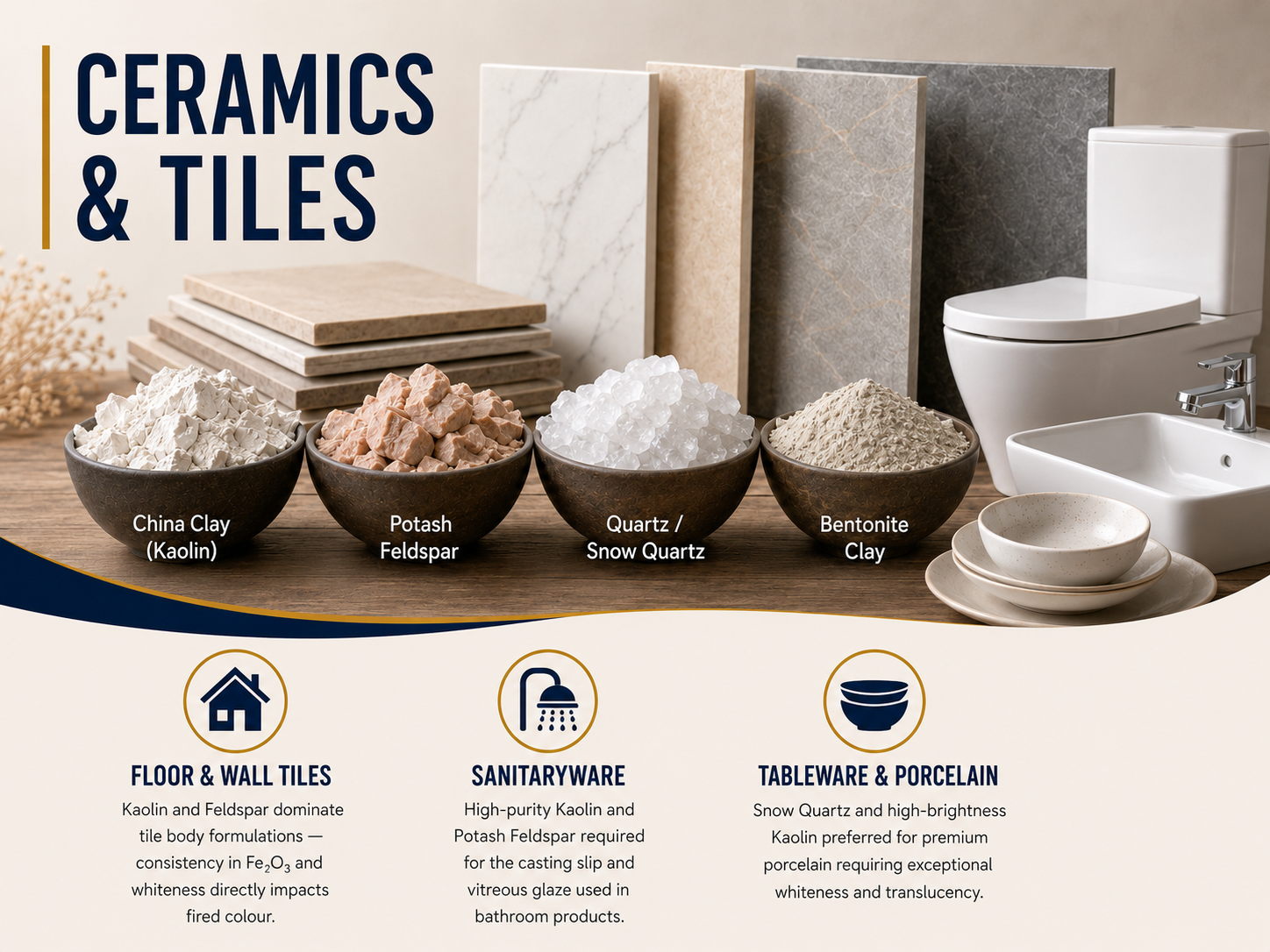Ceramics tiles manufacturing kaolin feldspar quartz